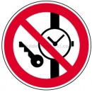 Verbotszeichen: Mitführen von Metallteilen und Uhren verboten nach ISO 7010 (P 008)