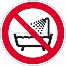 Verbotszeichen: Verbot, dieses Gerät in der Badewanne, Dusche oder über mit Wasser gefülltem Waschbecken zu benutzen nach ISO 7010 (P 026)
