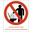 Verbotszeichen: Kombischild Gegenstände in die Toilette werfen verboten